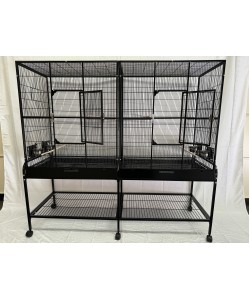 Parrot-Supplies Premium Double Flight Parrot Cage With Stand - Black