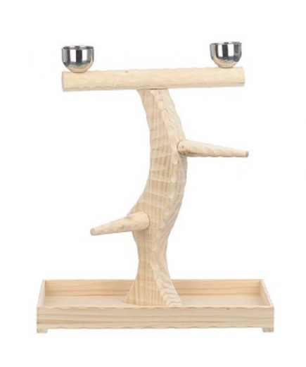 Medium Table Top Wood Parrot Stand with Feeding Bowls