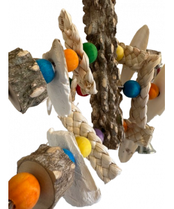 Parrot-Supplies Natural Wood Cuttlebone Monster With Bells Parrot Toy