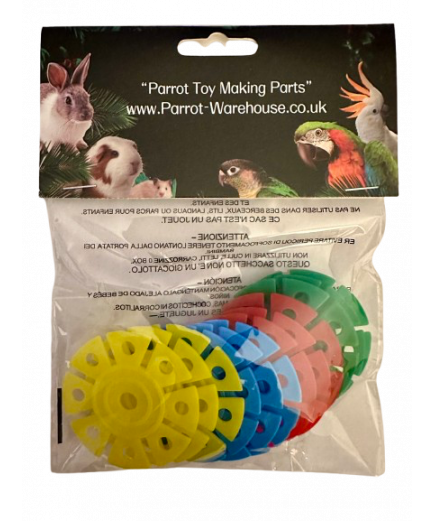 Parrot-Supplies Coloured Plastic Disc Flowers - Parrot Toy Making Parts - 12 Pack