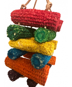 Parrot-Supplies Corn Cube Fun Stacker With Leather Parrot Toy Parrot-Supplies Corn Cube Fun Stacker With Leather Parrot Toy