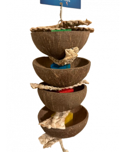 Parrot-Supplies Quadruple Coconut Halfs Forageing Fun Parrot Toy