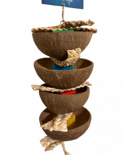 Parrot-Supplies Quadruple Coconut Halfs Forageing Fun Parrot Toy