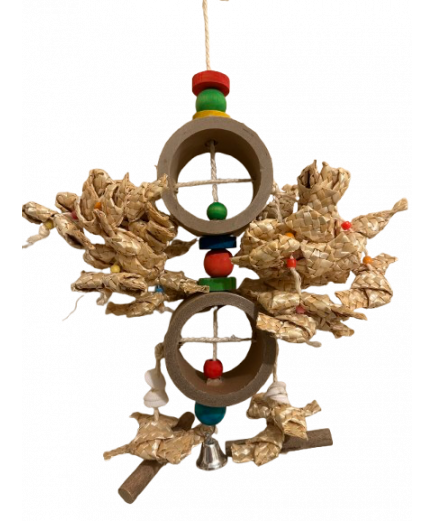 Parrot-Supplies Chunky Cardboard Rings With Woven Palm Leaf Parrot Toy