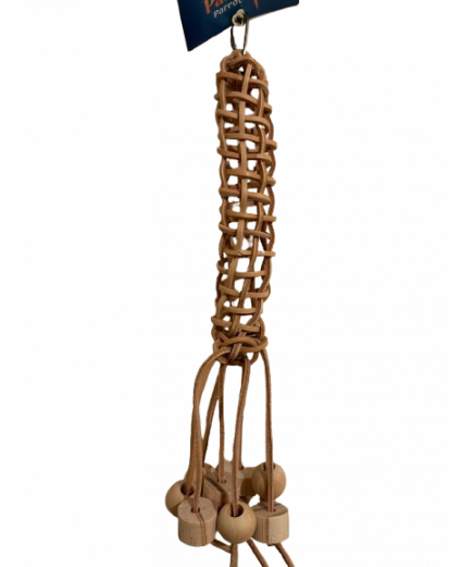 Parrot-Supplies Woven Preening Leather Stick With Wooden Shapes Parrot Toy