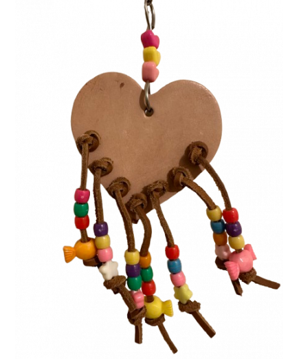 Parrot-Supplies Leather Heart With Plastic Beads Parrot Toy