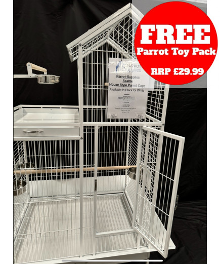 Parrot-Supplies Seattle House Style Play Top Parrot Cage White