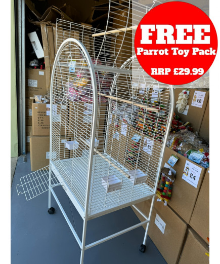 Parrot-Supplies Boston Open Top Parrot Cage With Stand - White