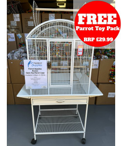 Parrot-Supplies Boston Open Top Parrot Cage With Stand - White