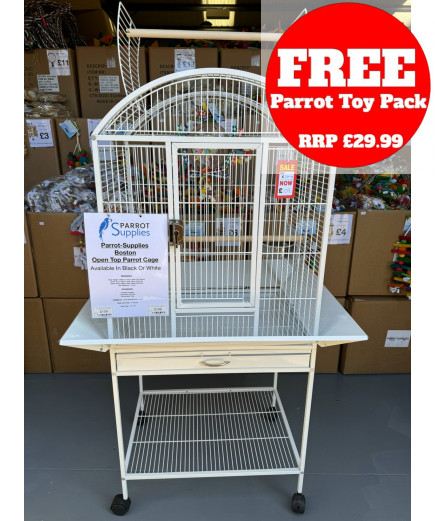 Parrot-Supplies Boston Open Top Parrot Cage With Stand - White