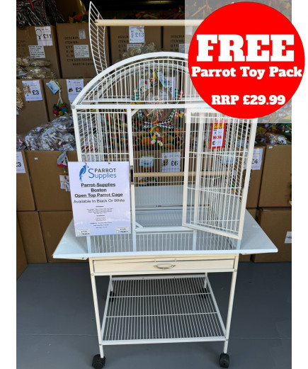 Parrot-Supplies Boston Open Top Parrot Cage With Stand - White