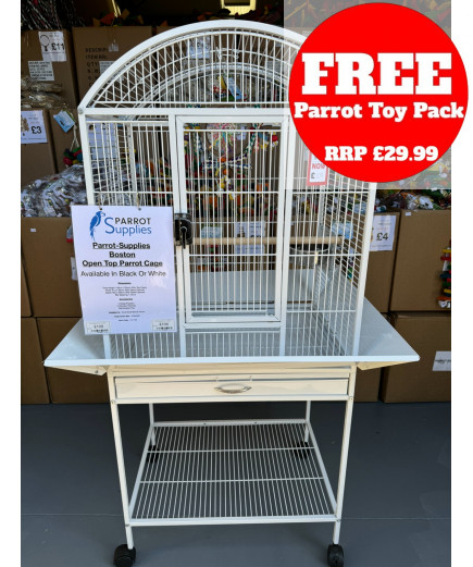 Parrot-Supplies Boston Open Top Parrot Cage With Stand - White