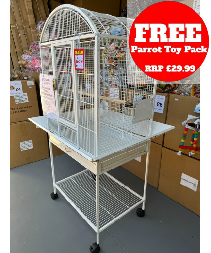 Parrot-Supplies Boston Open Top Parrot Cage With Stand - White
