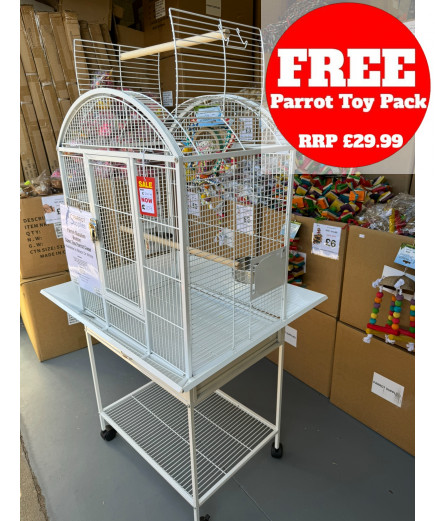 Parrot-Supplies Boston Open Top Parrot Cage With Stand - White