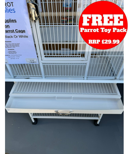 Parrot-Supplies Boston Open Top Parrot Cage With Stand - White