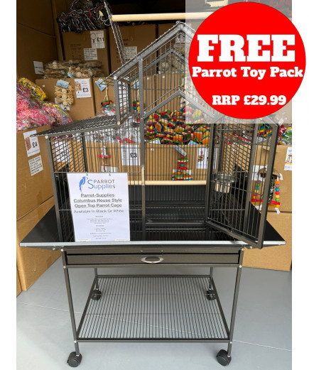 Parrot-Supplies Columbus Open Top House Style Parrot Cage Antique