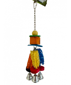 Parrot-Supplies Colourful Loofah Stacker With Three Bells Parrot Toy